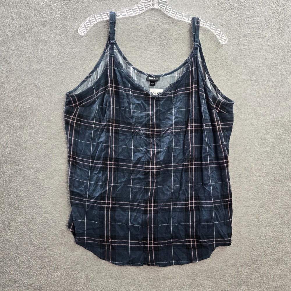 Torrid Women Top 1 Blue Plaid Ava Sleeveless Cami Tank Challis